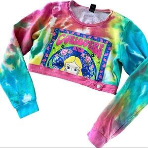 Alice in Wonderland Disney Reworked Tie Dye Cropped Sweatshirt